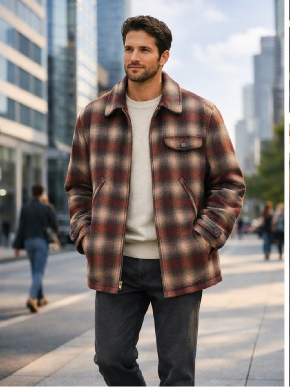 Banana Republic Plaid Wool Coat Shadow Plaid Men’s Size XL Full Zip